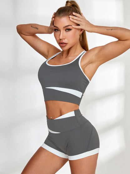 BUYCO Female Contrast Color Cross Back Short Tracksuit