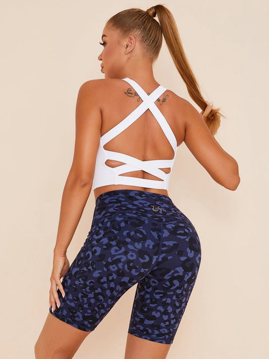 BUYCO Female Cross Back Printed High Waist Pocket Short Tracksuit