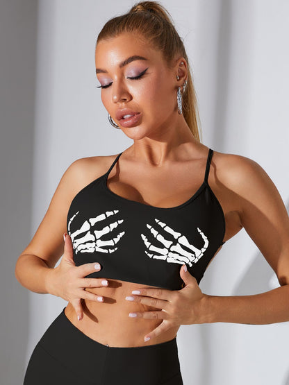BUYCO Female "Hand Bones" Print Cross Back Sports Bras