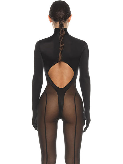BUYCO Female Unique Cutout Super Mesh Zipper Fit Jumpsuit