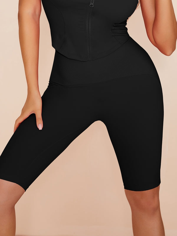 BUYCO Female Solid Color Zipper Fashion Short Tracksuit