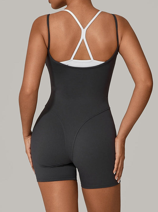 BUYCO Female Contrast Color Cross Back Push-Up Romper