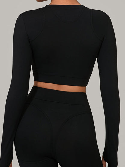 BUYCO Female Gather-breasts Thumbhole Long Sleeves