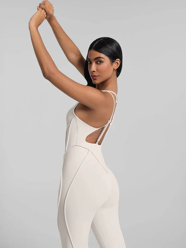 BUYCO Female Fitted Cross Backless Stitch Performance Jumpsuit