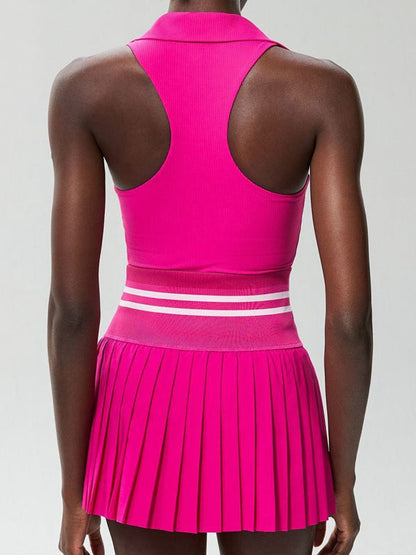 BUYCO Female V-Collar Pleated 2 In 1 Tennis Skirts Suit