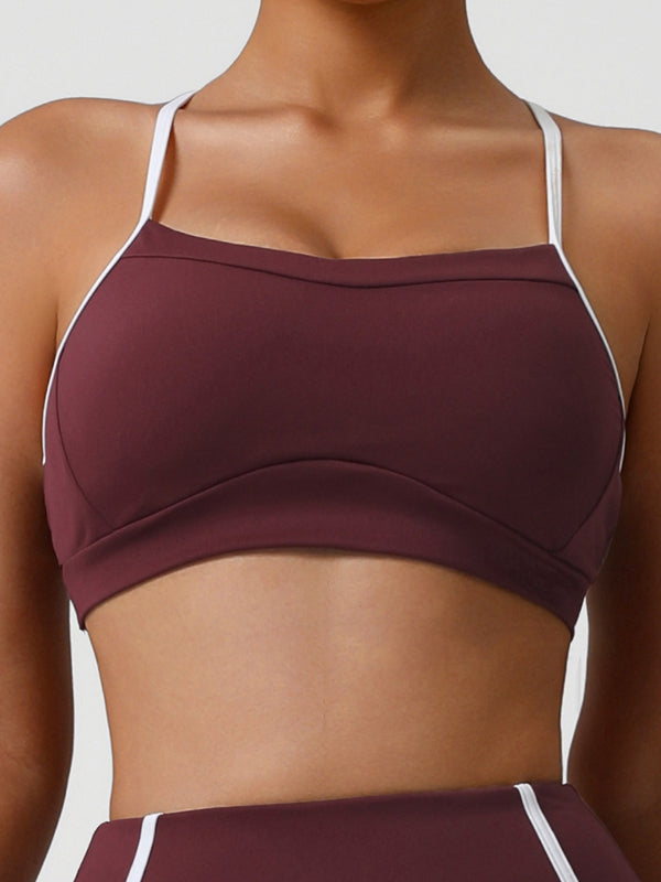 BUYCO Female Contrast Color Stripes Cutout Sports Bras