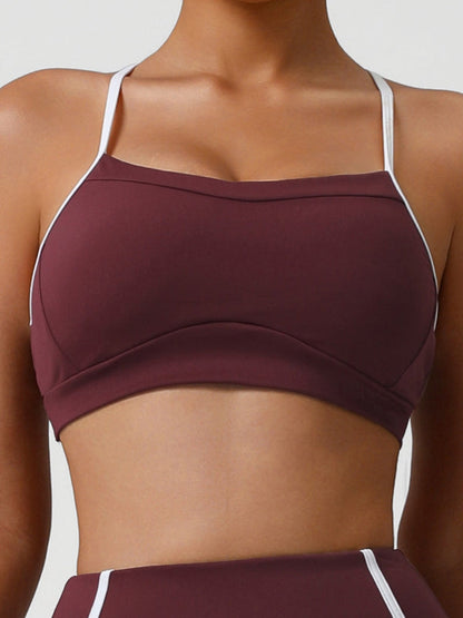 BUYCO Female Contrast Color Stripes Cutout Sports Bras