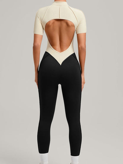 BUYCO Female Contrast Color Backless Stitch Zipper Jumpsuit