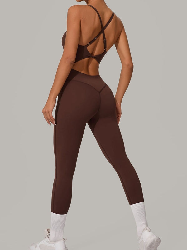 BUYCO Female Fitted Cross Back U Collar Jumpsuit