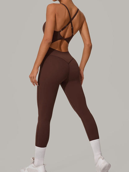 BUYCO Female Fitted Cross Back U Collar Jumpsuit