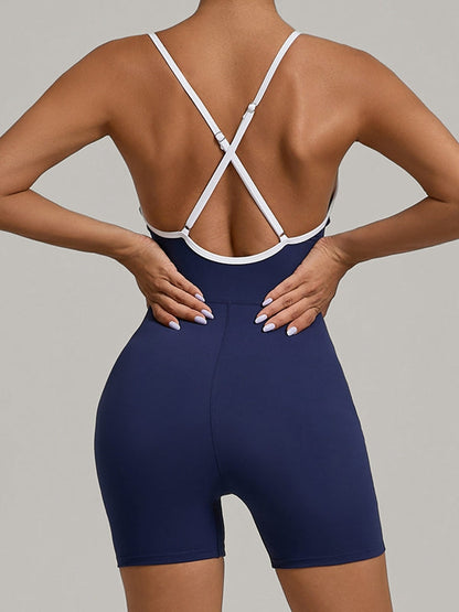 BUYCO Female Contrast Color Stripes Cross Back Romper