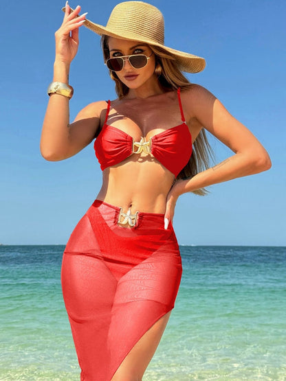 BUYCO Female Fitted Starfish Sheer Mesh 3-Pieces Bikini Set