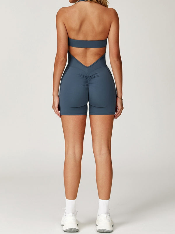 BUYCO Female Pocket Ruched Back Backless Romper