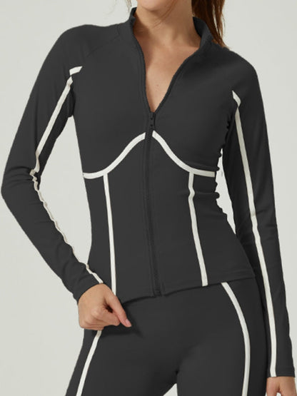 BUYCO Female Contrast Color Stripes Zipper Jacket