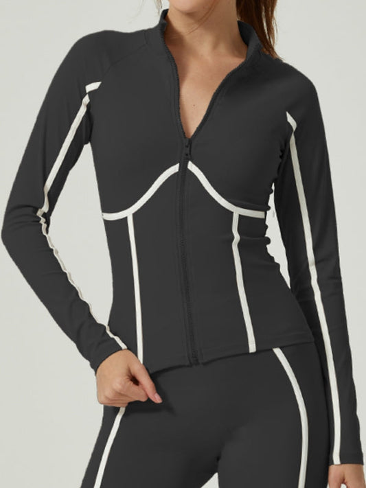 BUYCO Female Contrast Color Stripes Zipper Jacket