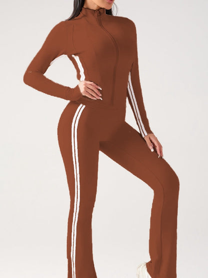 BUYCO Female Contrast Color Stripes Zipper High-rise Flare Tracksuit
