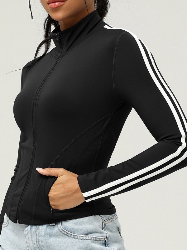 BUYCO Female Zipper Contrast Color Stripes Pocket Jacket