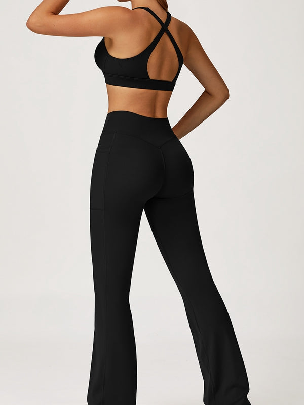 BUYCO Female V Collar Cross Back V shape-waist Flare Tracksuit