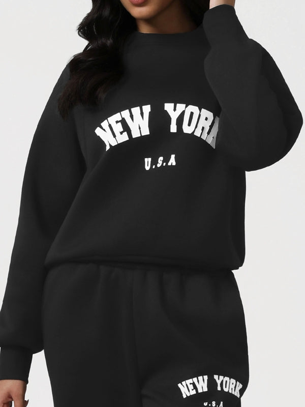 BUYCO Feamle Letters Print  Fleece Hoodie