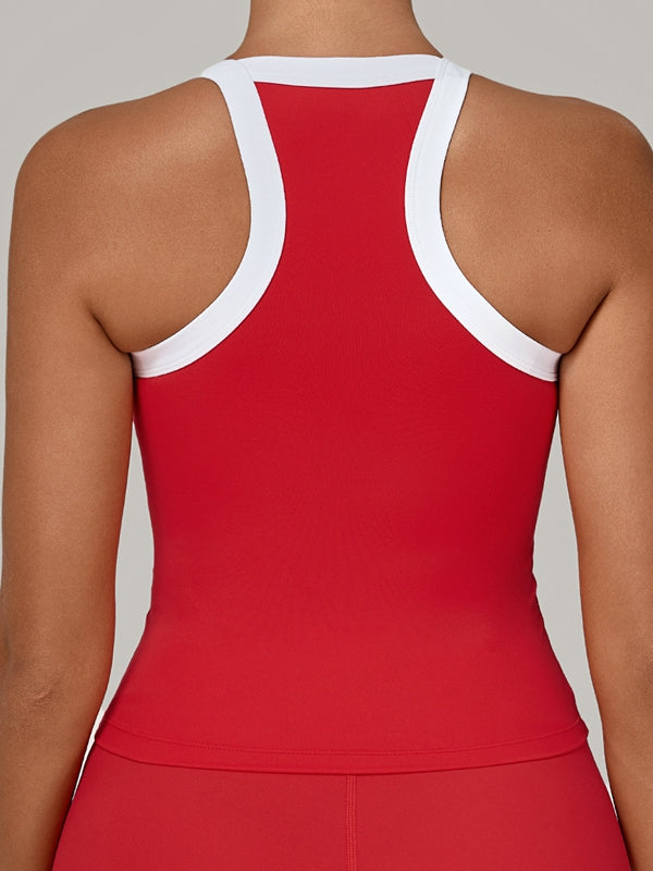 BUYCO Female Contrast Color Stripe Herat-shape Collar Tank