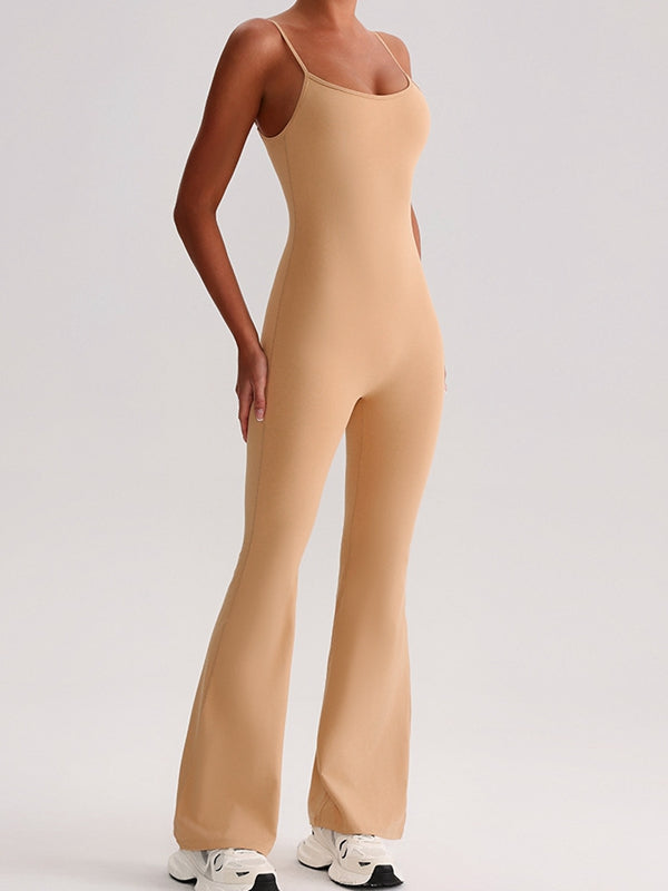 BUYCO Female U Collar Backless Flare Jumpsuits