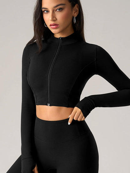 BUYCO Female Basic Zipper Thumbhole Cropped Jacket