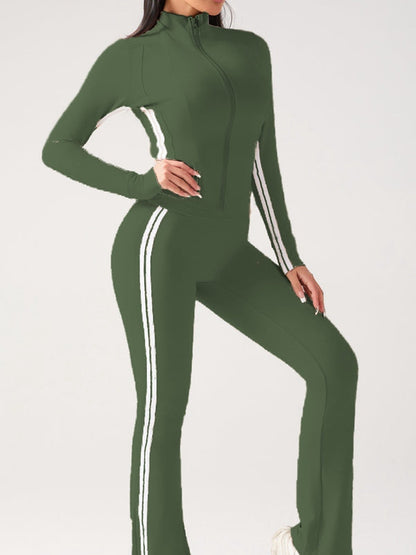 BUYCO Female Contrast Color Stripes Zipper High-rise Flare Tracksuit
