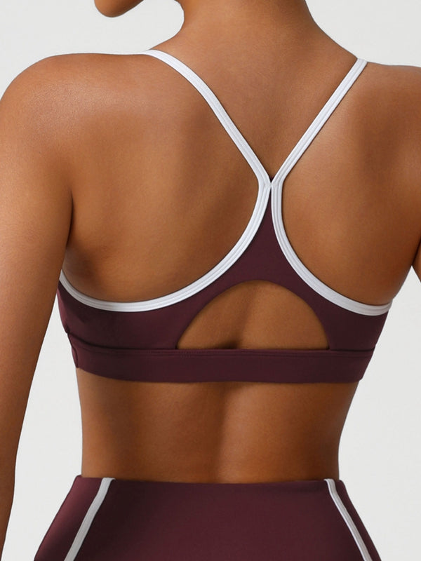 BUYCO Female Contrast Color Stripes Cutout Sports Bras