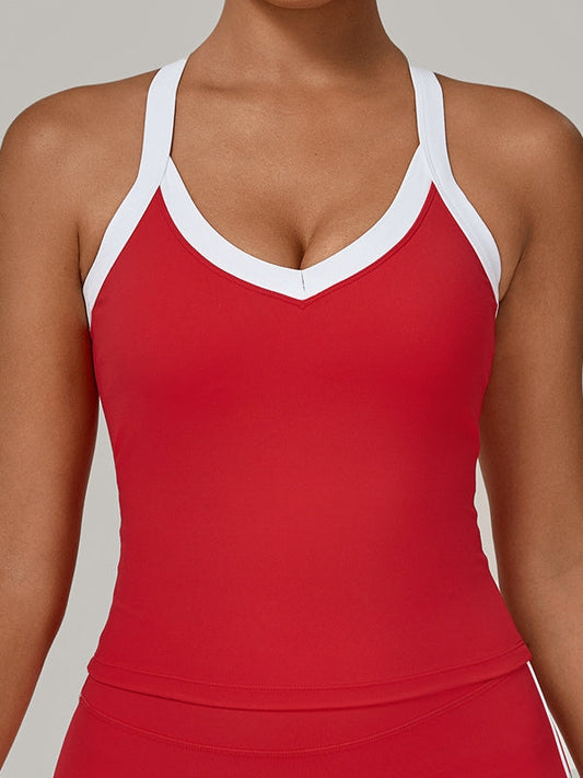 BUYCO Female Contrast Color Stripe Herat-shape Collar Tank