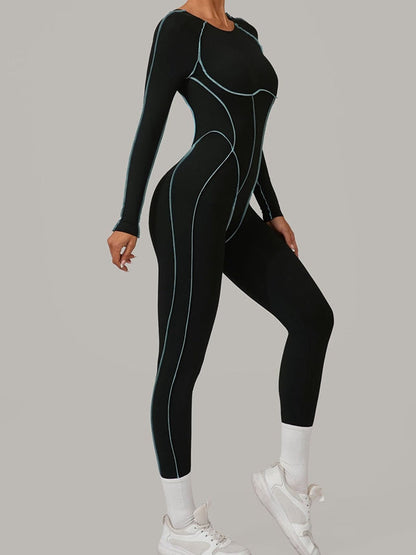 BUYCO Female Fitted Backless Contrast Color Stripes Jumpsuit