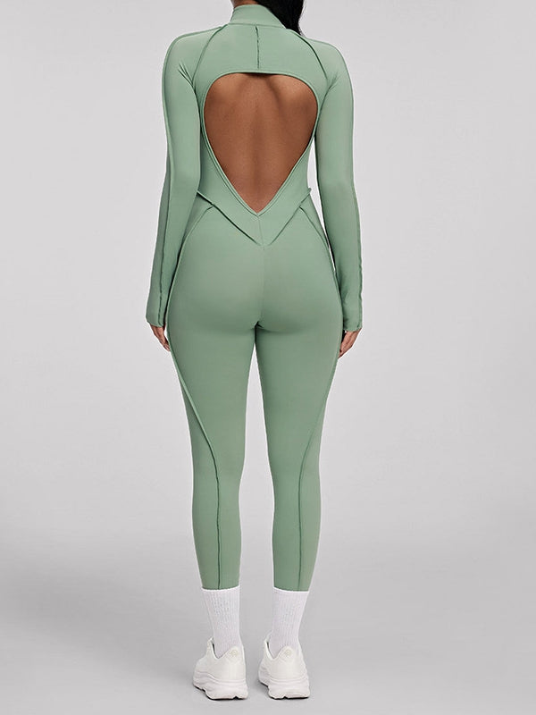 BUYCO Female Fitted Backless Zipper Ruched Back Jumpsuit