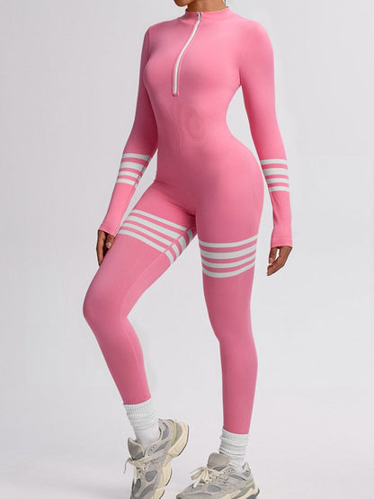BUYCO Female Fitted Contrast Color Stripes Zipper Jumpsuit