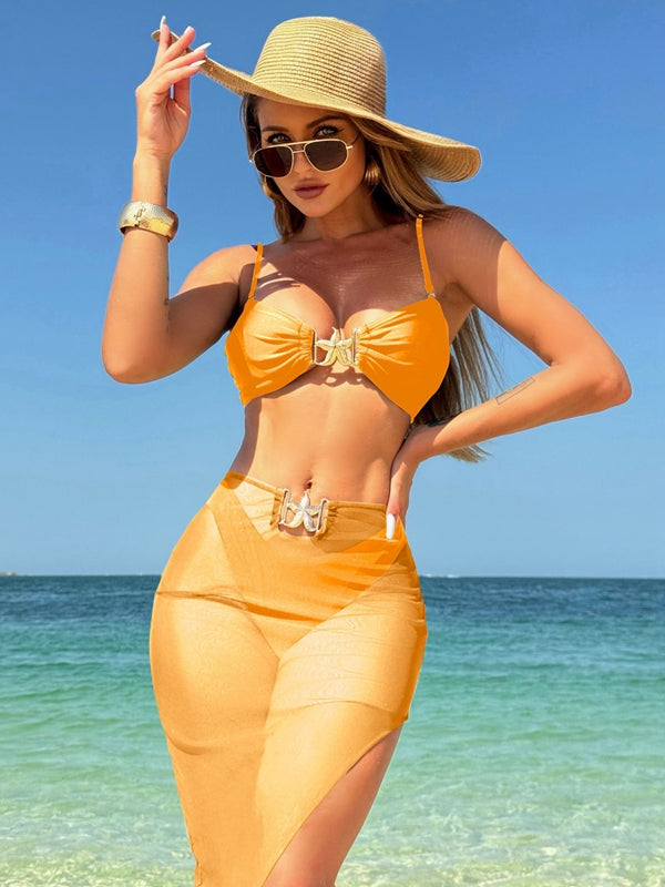 BUYCO Female Fitted Starfish Sheer Mesh 3-Pieces Bikini Set