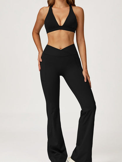 BUYCO Female V Collar Cross Back V shape-waist Flare Tracksuit