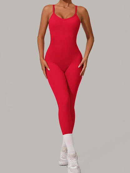BUYCO Female Fitted Cross Back U Collar Jumpsuit