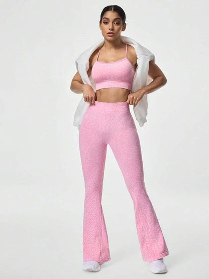 BUYCO Female Leopard Print Cross Back Flare Design Tracksuit