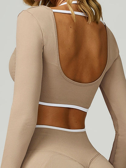 BUYCO Female Contrast Color Backless Long Sleeves