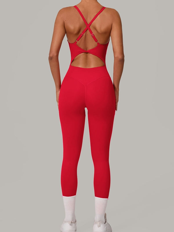 BUYCO Female Fitted Cross Back U Collar Jumpsuit