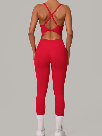 BUYCO Female Fitted Cross Back U Collar Jumpsuit