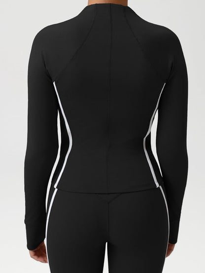 BUYCO Female Contrast Color Stripes Pocket Zipper Jacket