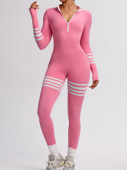BUYCO Female Fitted Contrast Color Stripes Zipper Jumpsuit