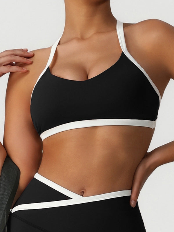 BUYCO Female Fitted Contrast Color Stripe Cross Back Sports Bras