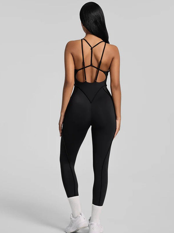 BUYCO Female Fitted Cross Backless Stitch Performance Jumpsuit