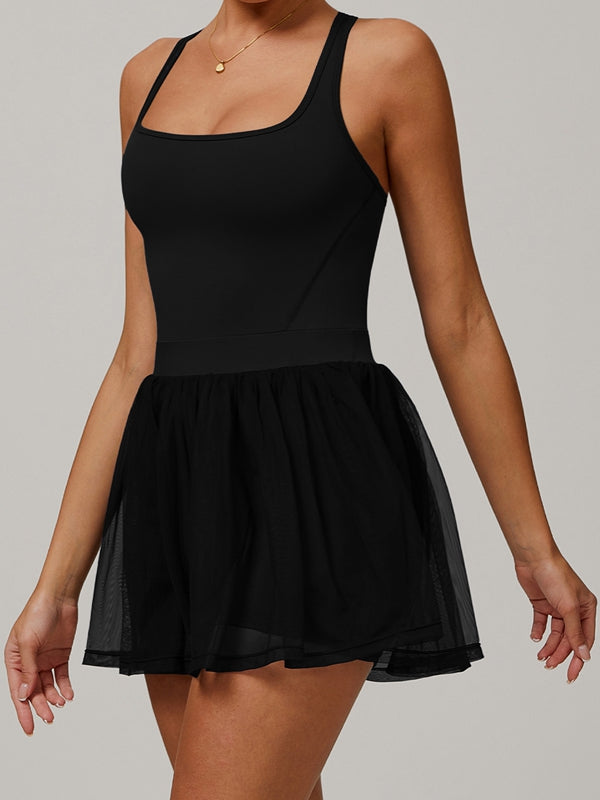 BUYCO Female Solid Color Mesh 2 in 1 Quick-dry Dress