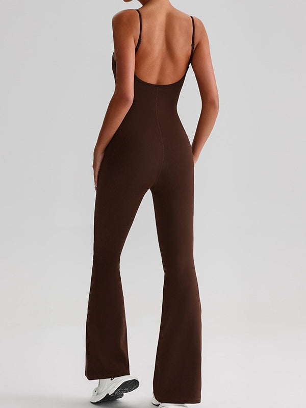 BUYCO Female U Collar Backless Flare Jumpsuits