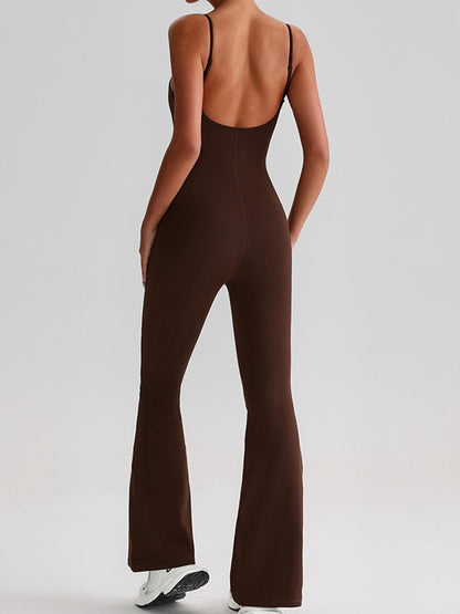 BUYCO Female U Collar Backless Flare Jumpsuits