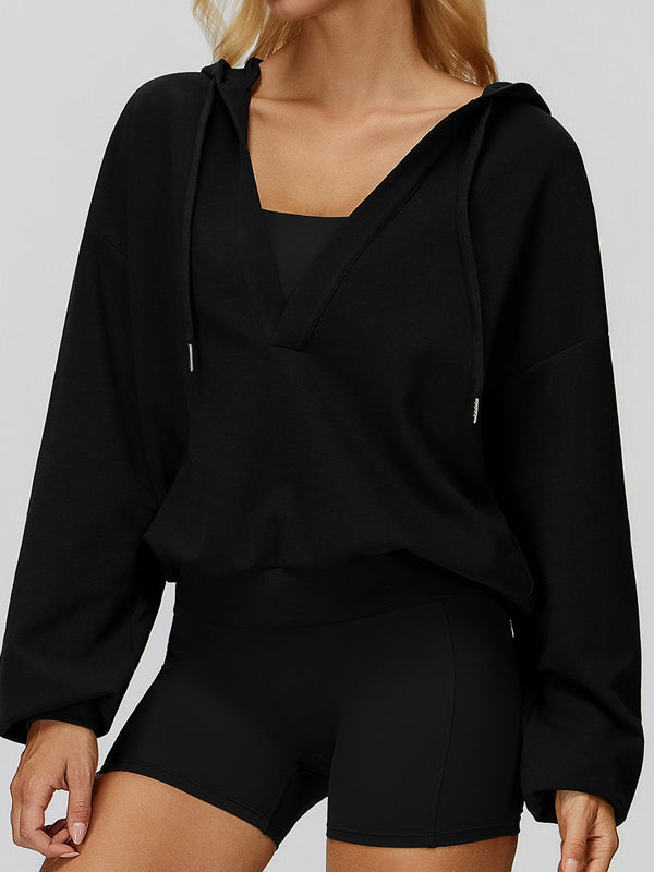 BUYCO Feamle V Collar Fleece Hoodie