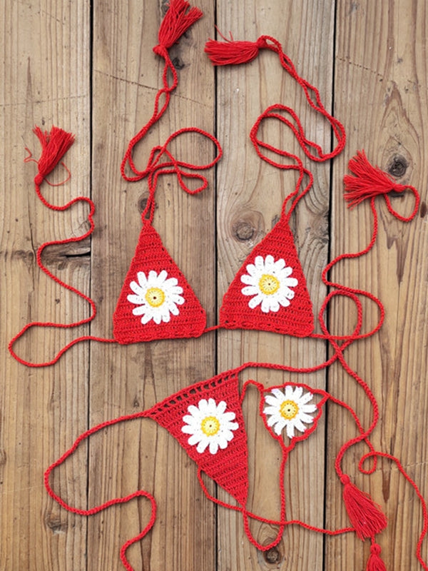 BUYCO Female Fitted Flower Hand-knitted Bikini Set