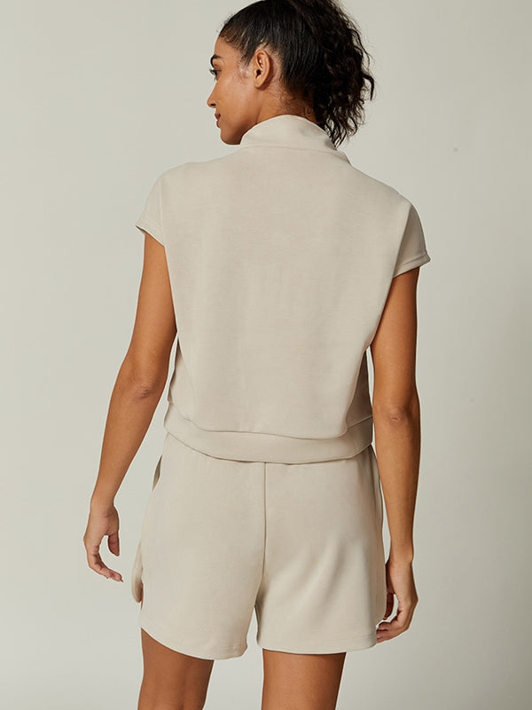 BUYCO Female Casual Stand Collar Short Sleeves