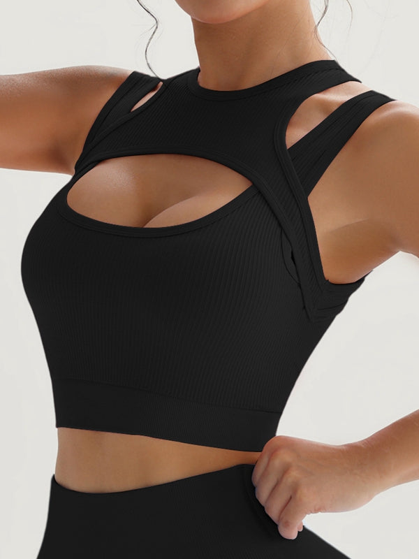 BUYCO Female Fitted Hollow Out Ribbed Quick Dry Tank